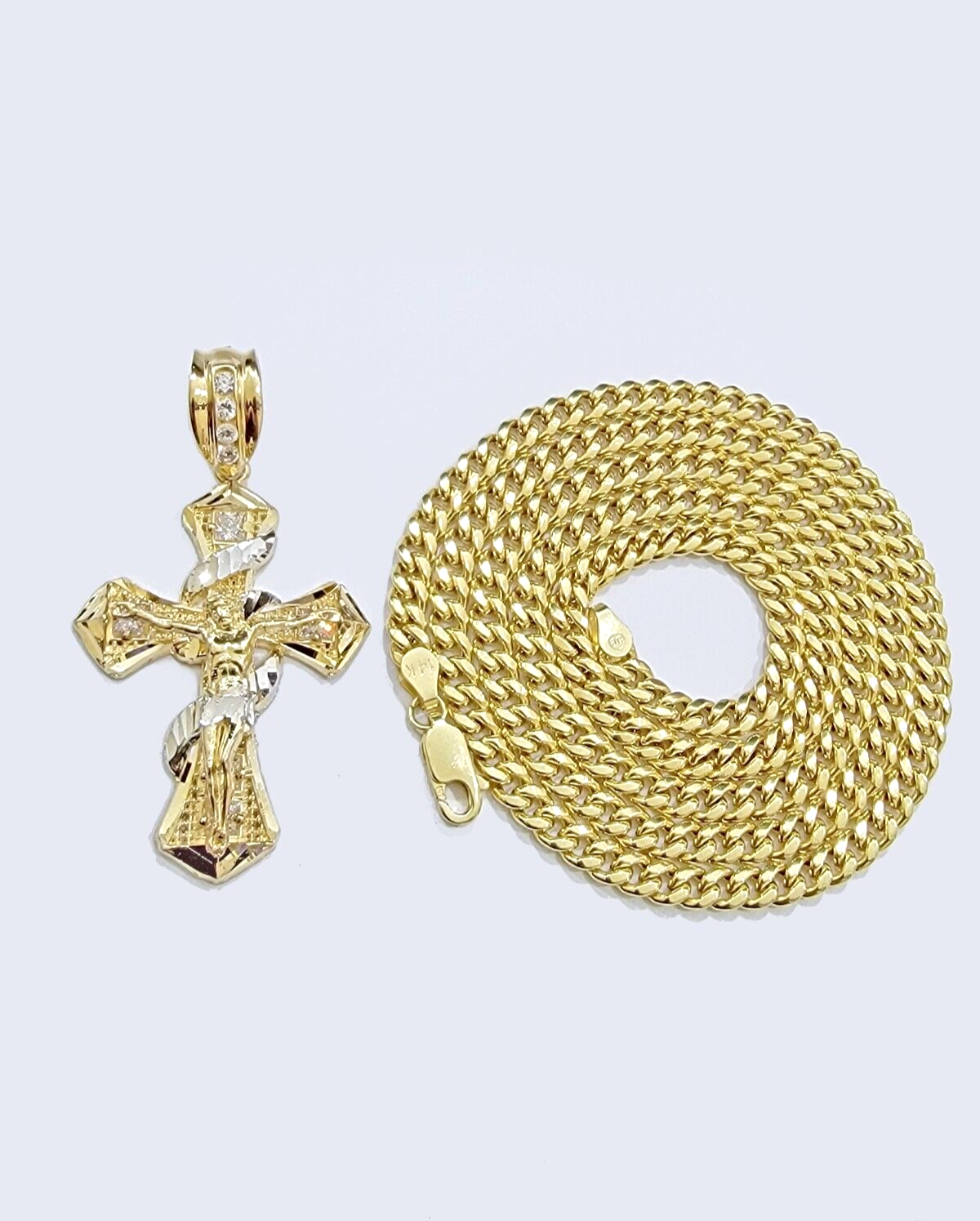 14k Gold Cross Charm Miami Cuban Link Chain 5mm 26'' Necklace 14kt Pendant SALE