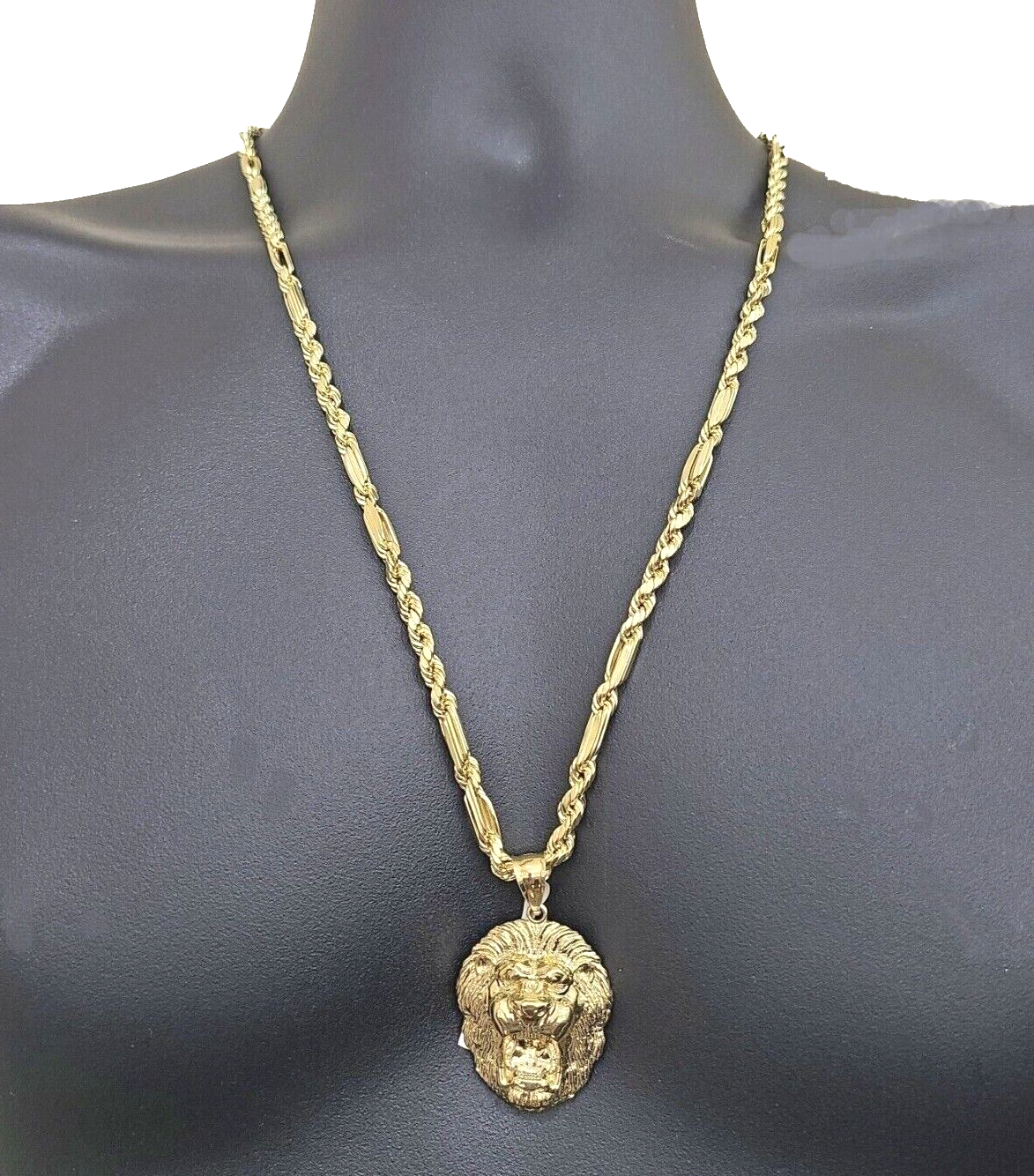 Real 10k Yellow Gold Milano Rope Chain 22 Inch Necklace Lion Head Charm Pendant