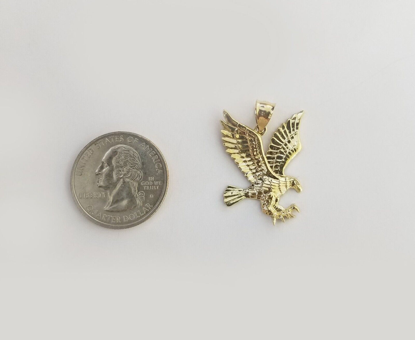 Real 10k Yellow Gold Eagle Charm Pendant Diamond Cut Men Women 10kt