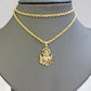 10k Gold Rope Chain Jesus Head pendant Set 3mm 24 Inch Necklace & Charm REAL 10k
