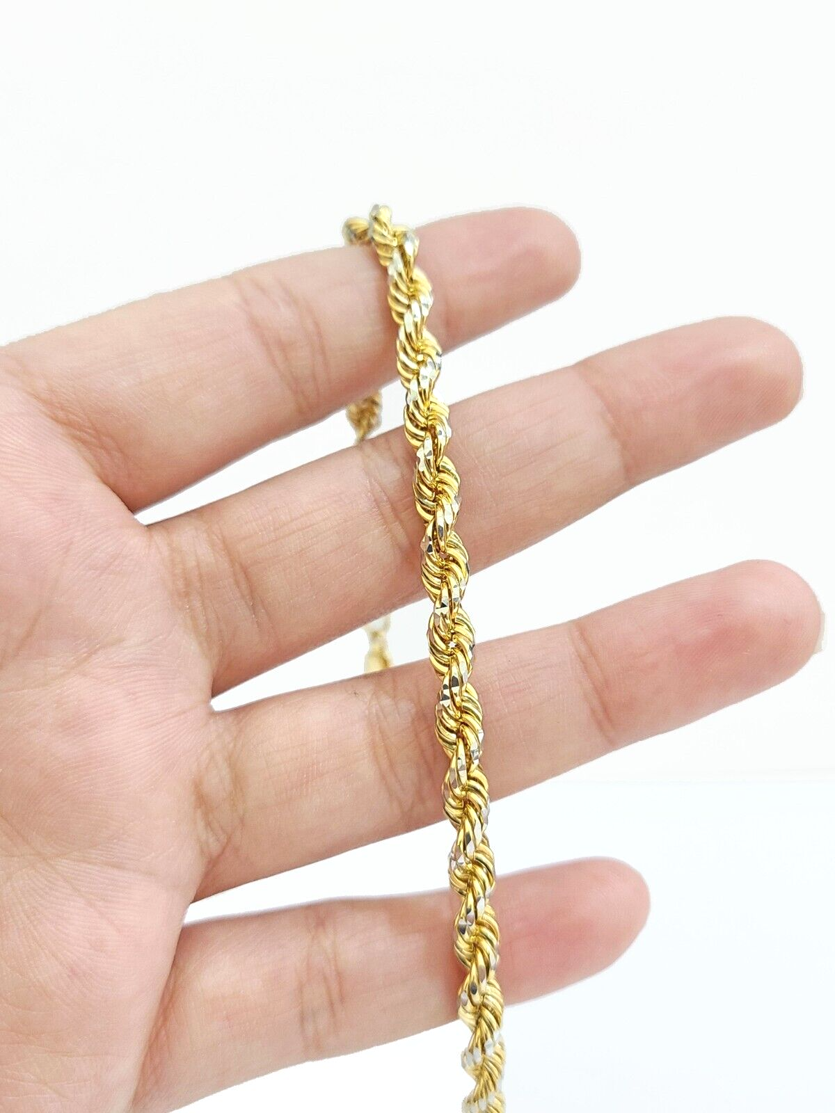 Real 10kt Solid Yellow Gold Rope Bracelet Diamond Cut Unisex 8 Inches 4mm