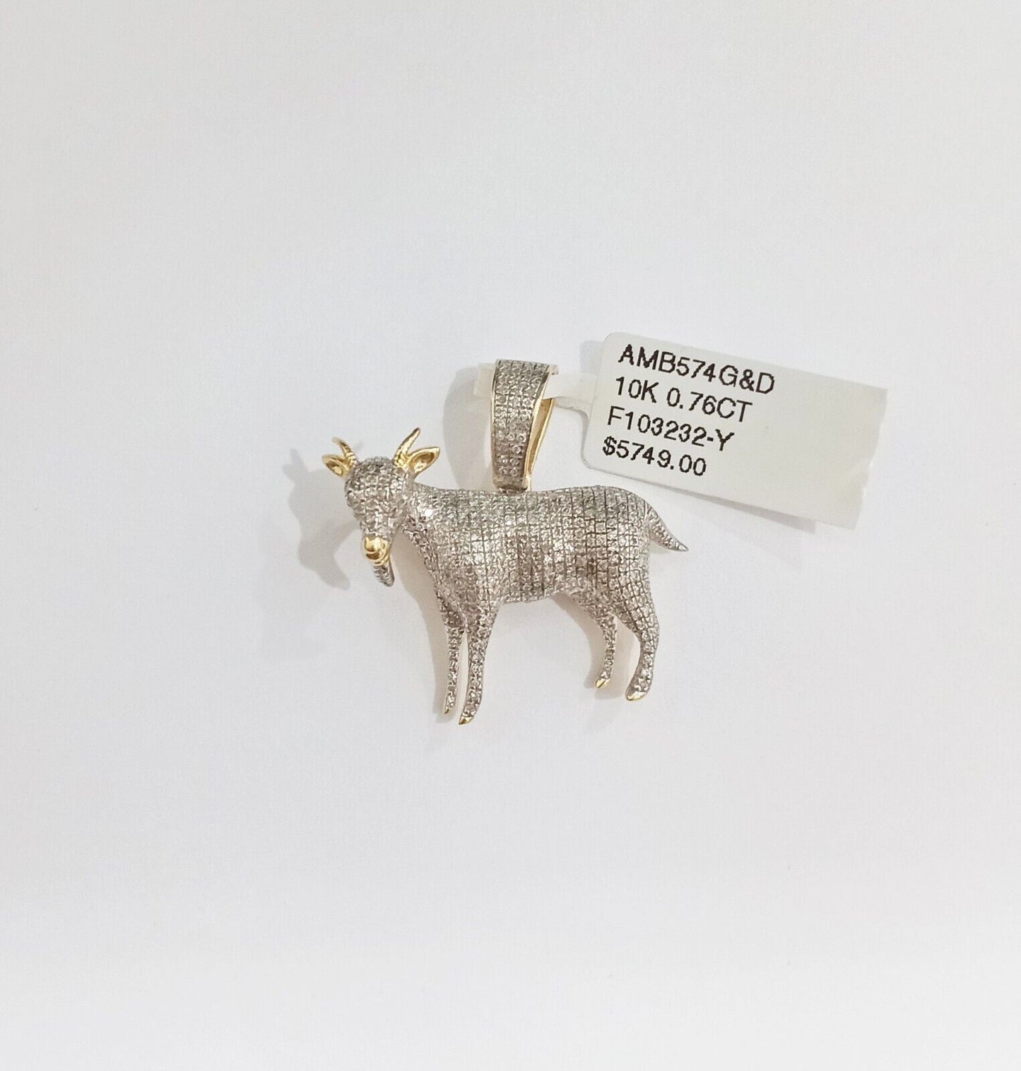 Real 10k Yellow Gold Diamond Goat Charm & Natural Diamonds 0.75 CT GOAT Pendant