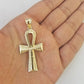Real 10k Yellow Gold Pendant Ankh Charm Cross Diamond Cut 10kt Gold For Chain