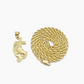 Real 10k Yellow Gold Rope Chain 26'' Necklace Praying Hand Cross Charm Pendant