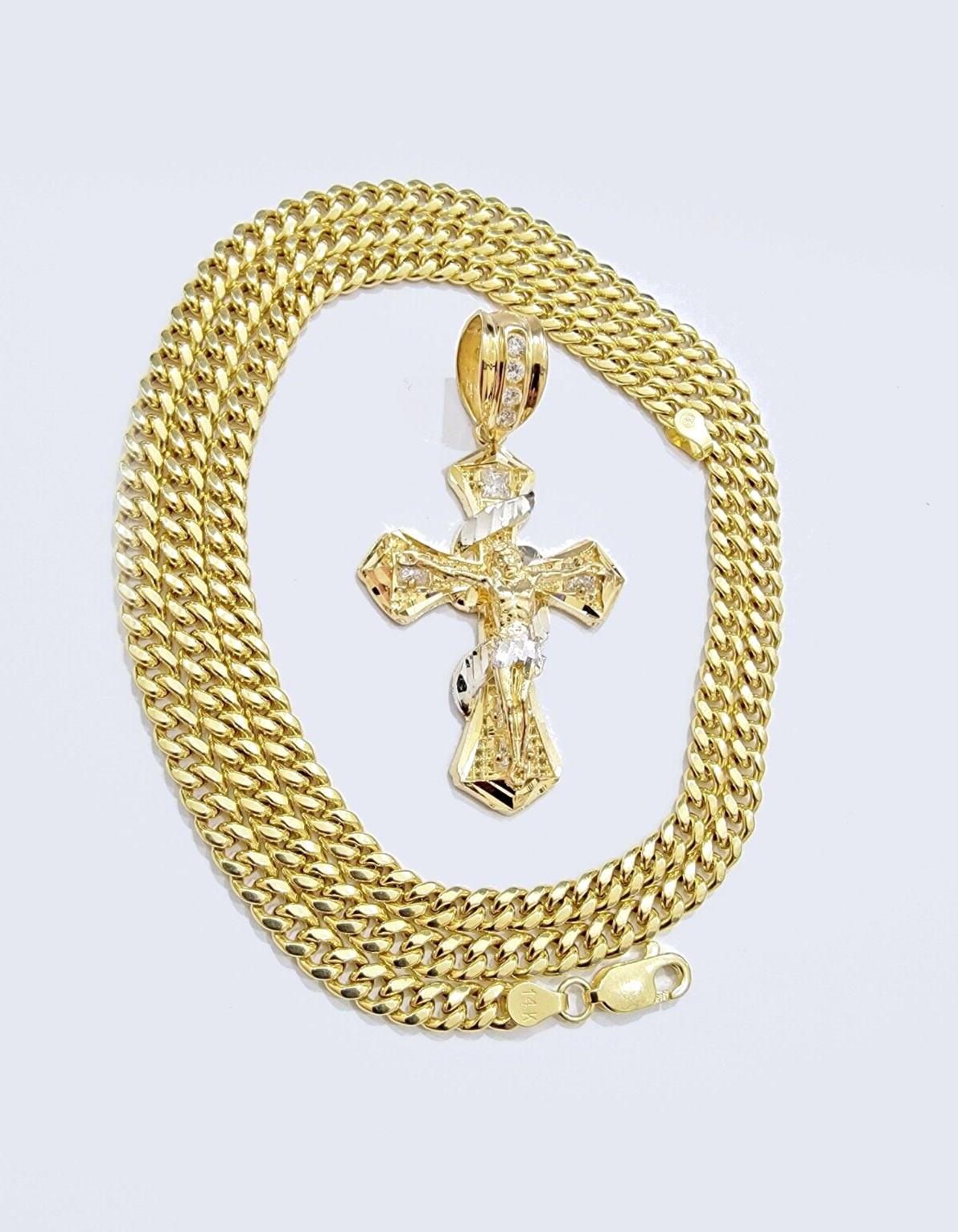 14k Gold Cross Charm Miami Cuban Link Chain 5mm 26'' Necklace 14kt Pendant SALE