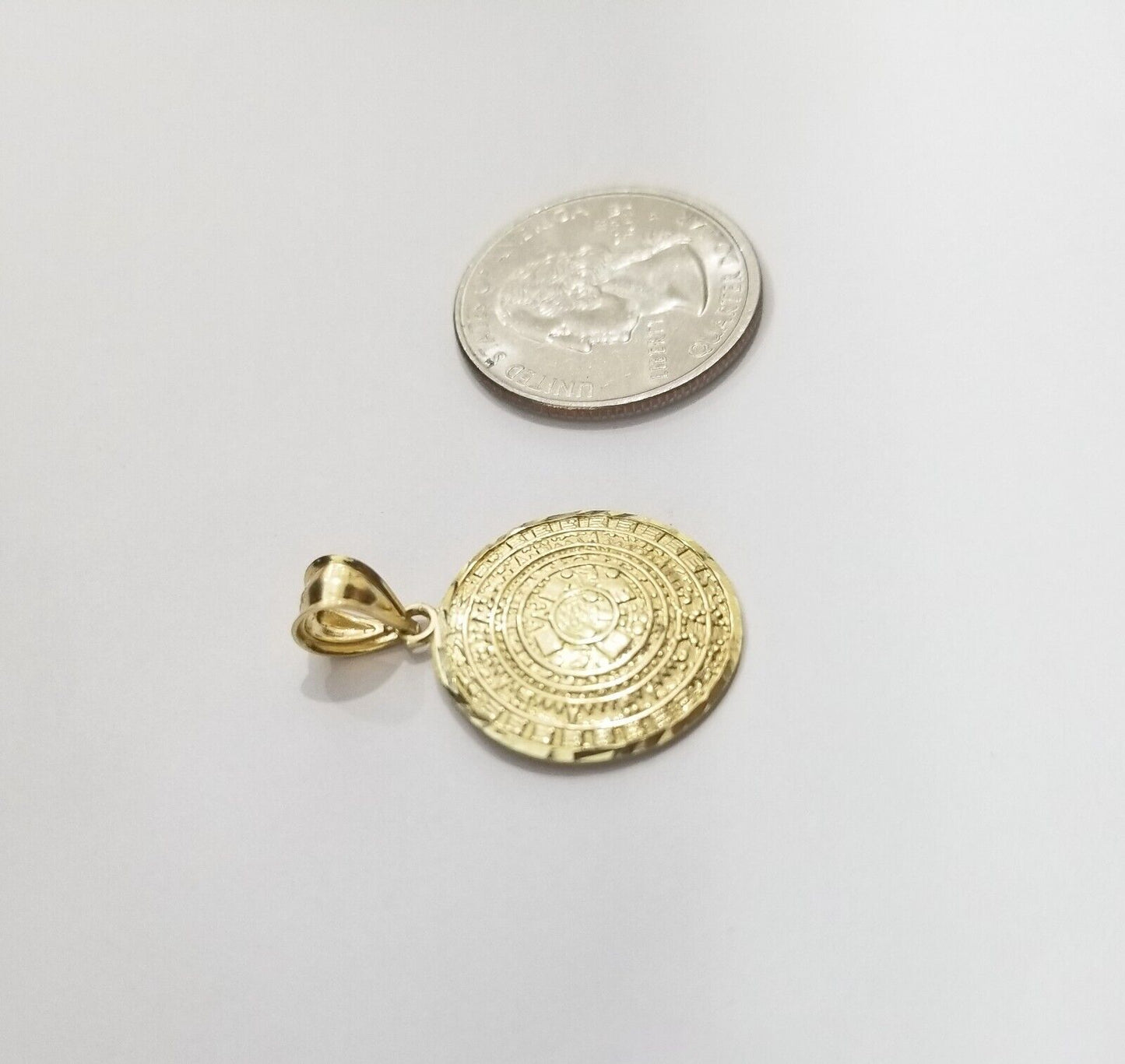 Real 10k Gold Mayan Calendar Circular Charm Pendant 10kt Yellow Gold