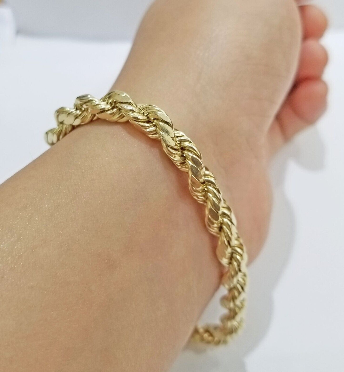 Real 10k Yellow Gold rope Bracelet 6.5mm 8" lobster lock 10kt new for men