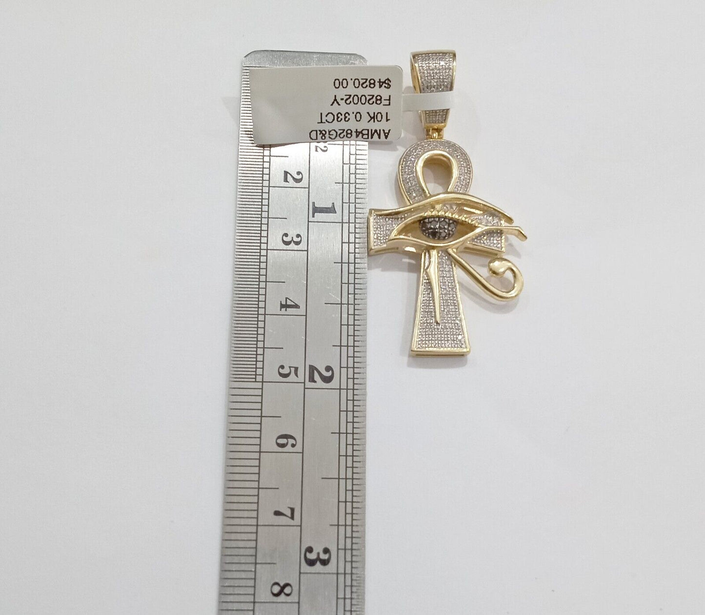 Evil Eye Charm Pendant Real 10K Yellow Gold Genuine Natural Diamond Ankh Cross