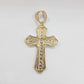 Real 14k Yellow Gold Diamond Cut Cross Charm Pendant 2"