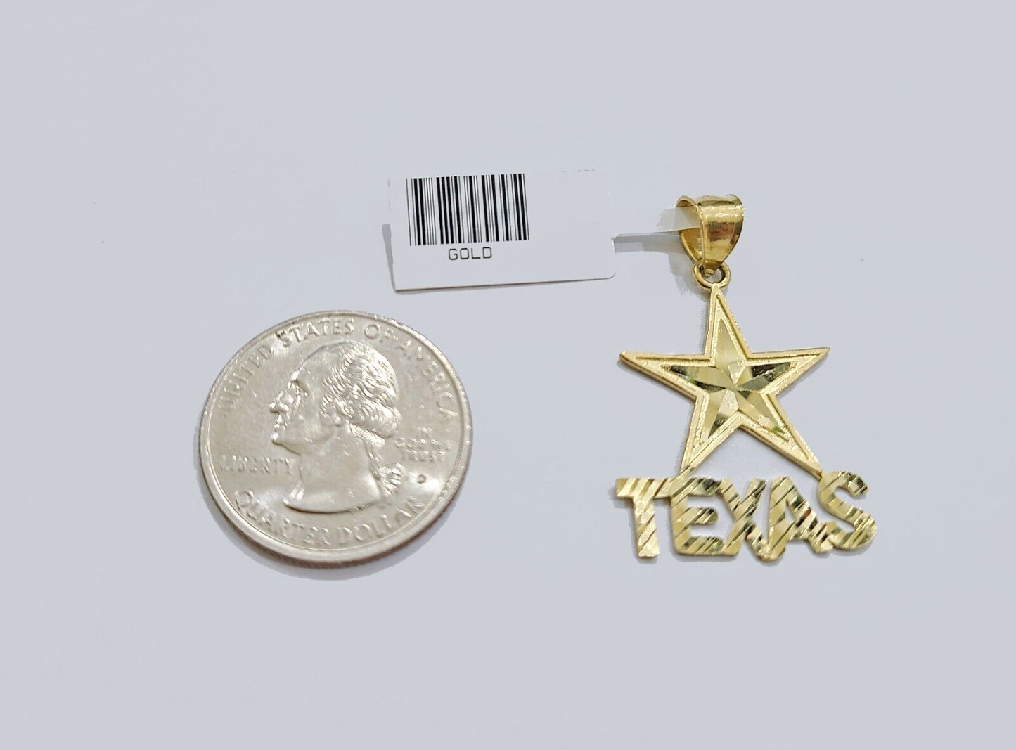 Real 10k Yellow Gold Texas Star Charm 1'' inches  Pendant 10kt for Chain