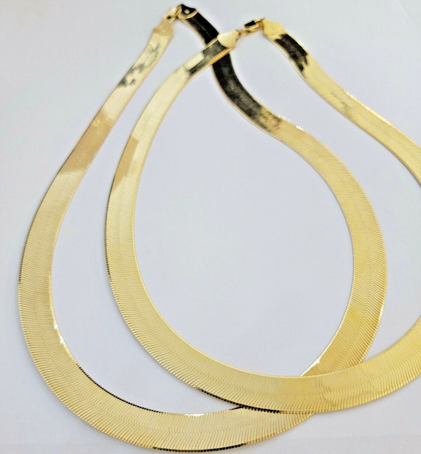 Real 10k Yellow Gold 12mm Herring Bone Chain Necklace 22'' Inch Lobster lock