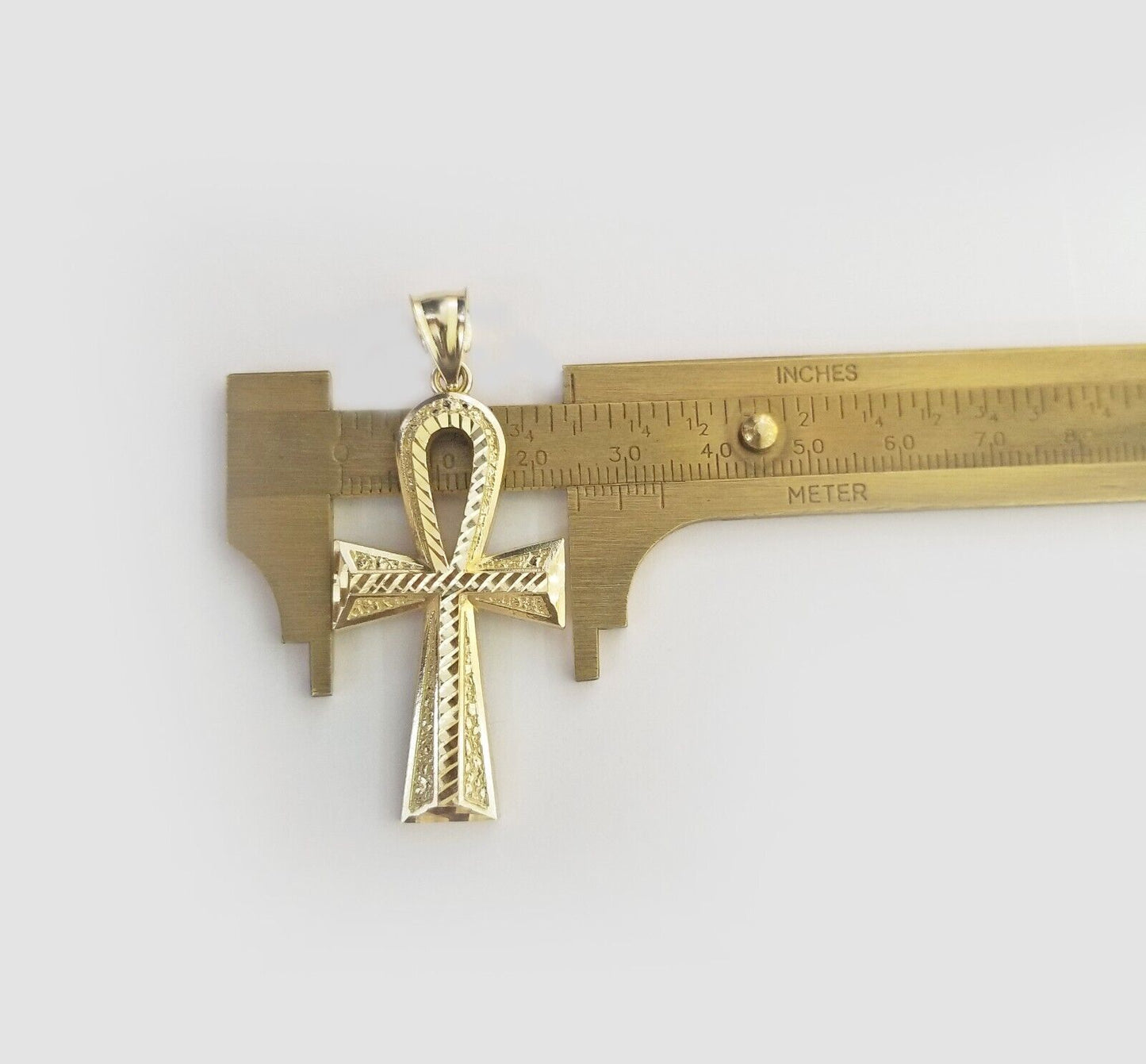 Real 10k Yellow Gold Pendant Ankh Charm Cross Diamond Cut 10kt Gold For Chain