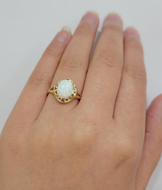 10k Gold Women Ring Opal Color Stone Ladies Band REAL 10KT Sizable Brand New
