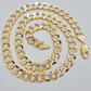 Real 10k Yellow Gold Chain Curb Link Necklace 10mm 22 Inch Diamond Cut Two-tone