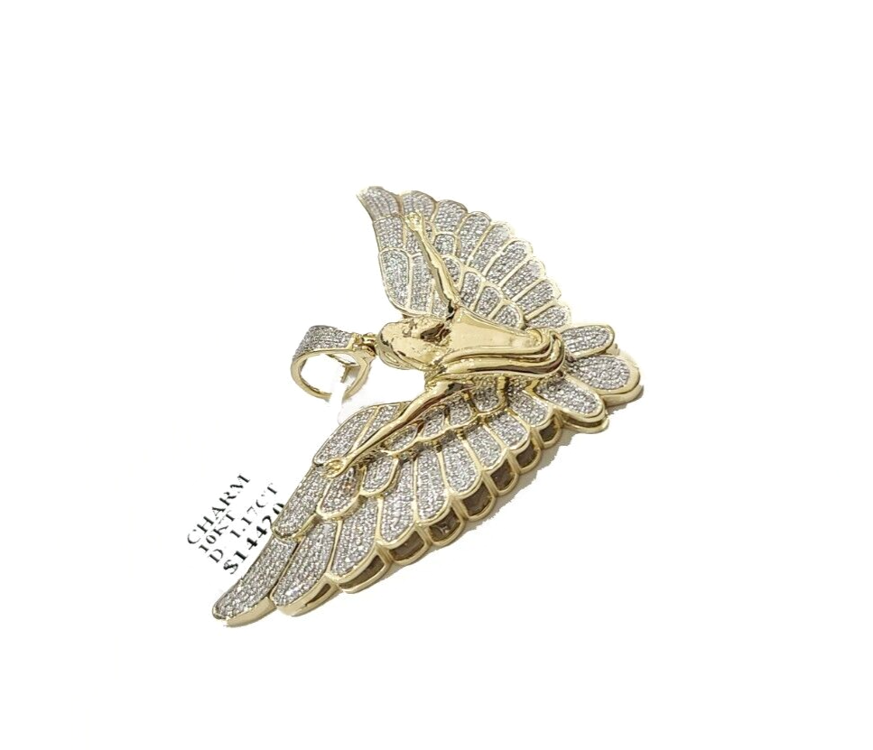 Real 10k Yellow Gold Angel Wing Diamond 1.17CT Charm Pendant 10kt for Chain