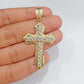 Real 14k Yellow Gold Diamond Cut Cross Charm Pendant 2"