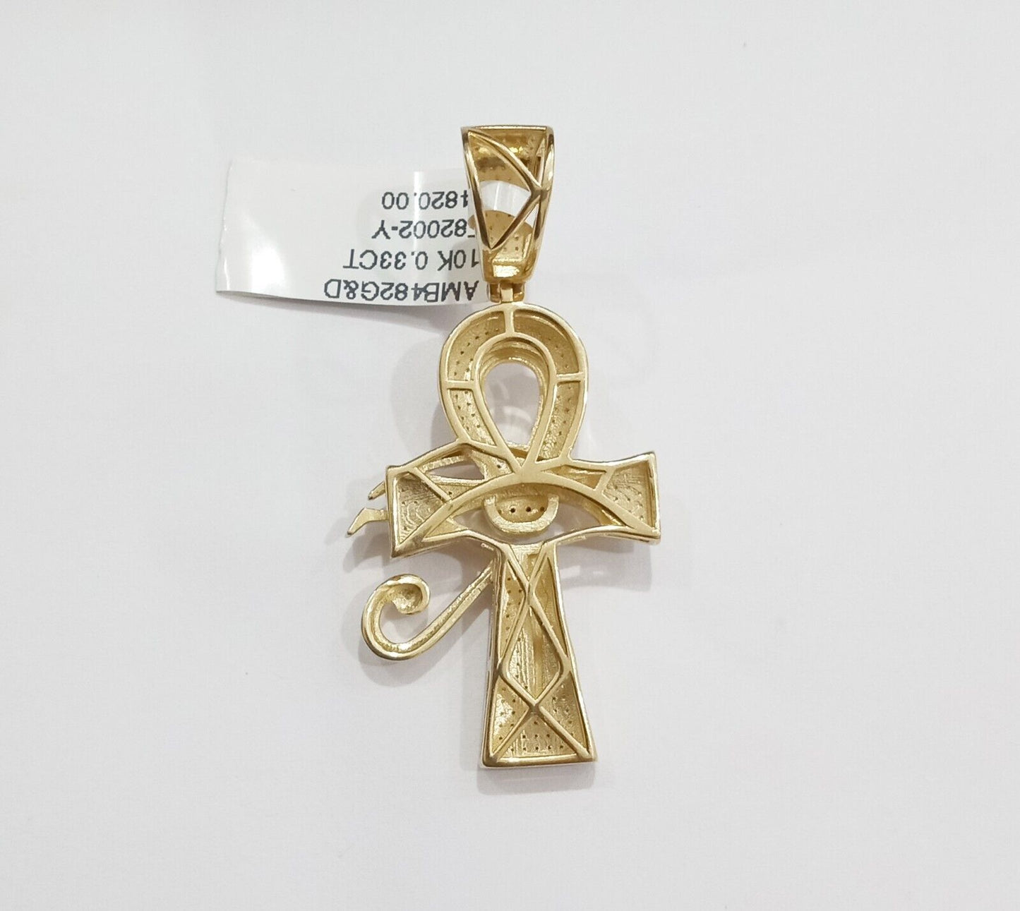 Evil Eye Charm Pendant Real 10K Yellow Gold Genuine Natural Diamond Ankh Cross