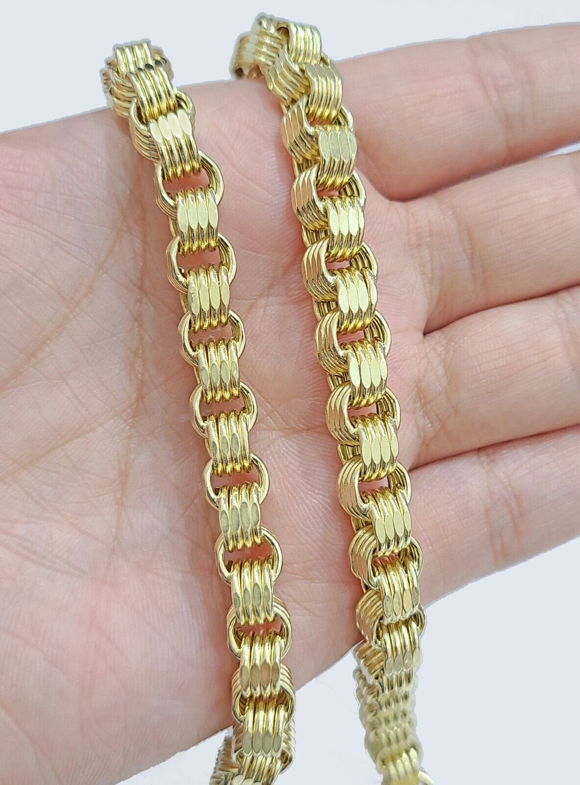 Real 10k Yellow Gold Box Byzantine Chain 7mm 22" inch Unisex 10kt Necklace Men's