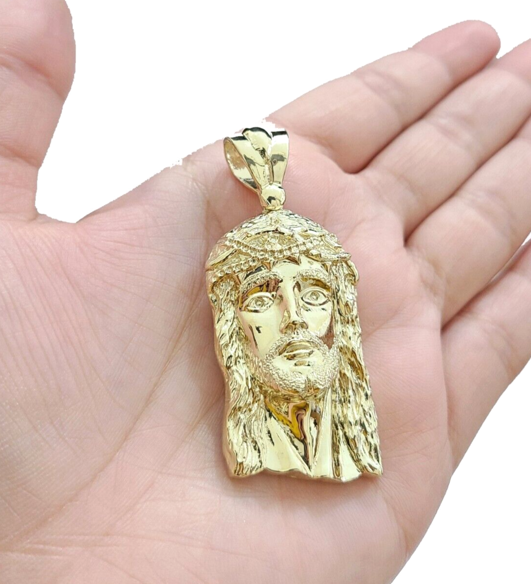 Real 10k Gold Jesus Head Charm Pendant 2'' Inch 10KT Yellow Gold