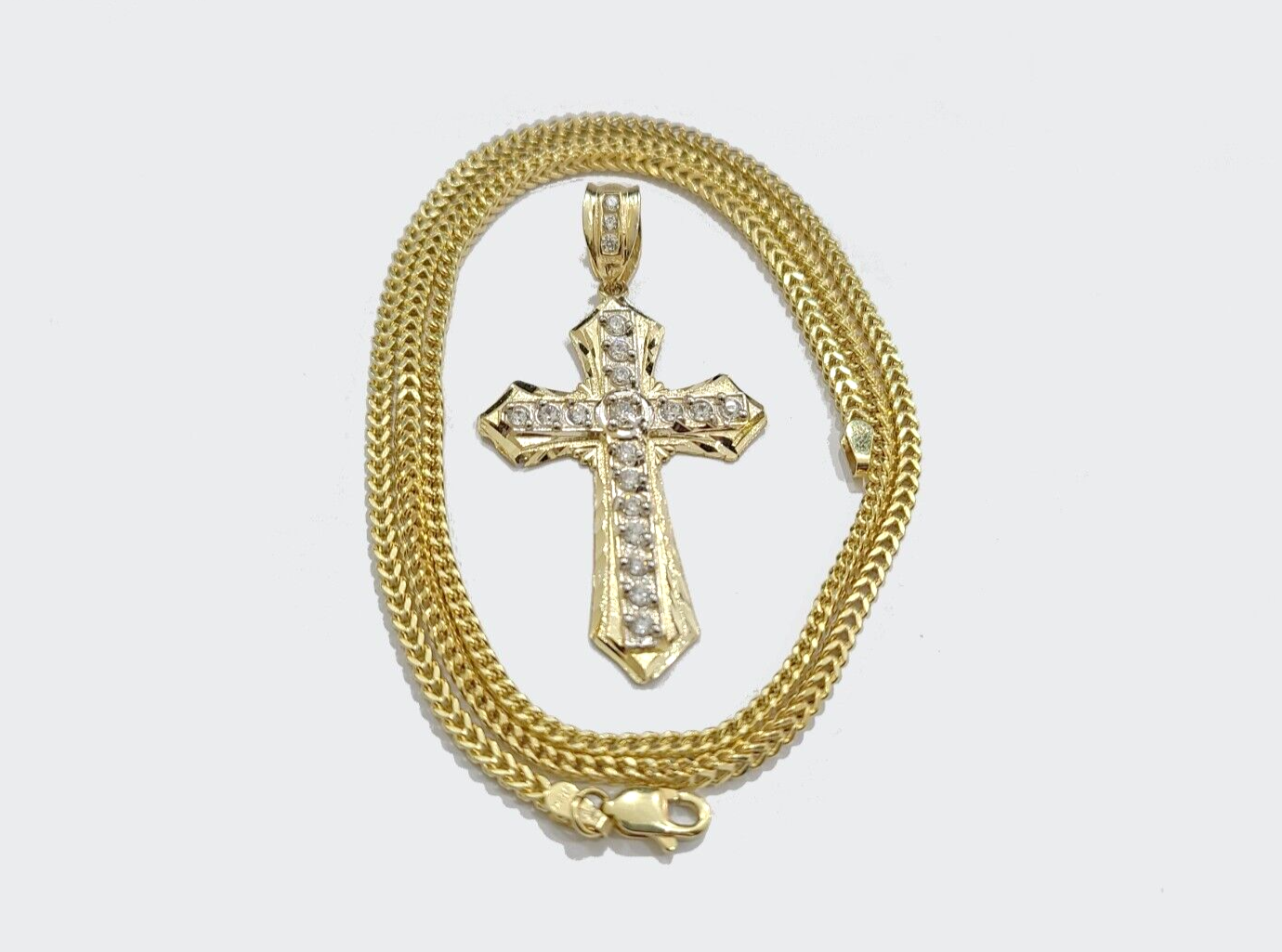 Real 10k Yellow Gold Franco Chain 2.5mm 28" inch Necklace Jesus Cross Charm 10kt