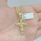 Real 14k Yellow Gold Rope Chain 24'' Necklace Jesus Crucifix Cross Charm Pendant