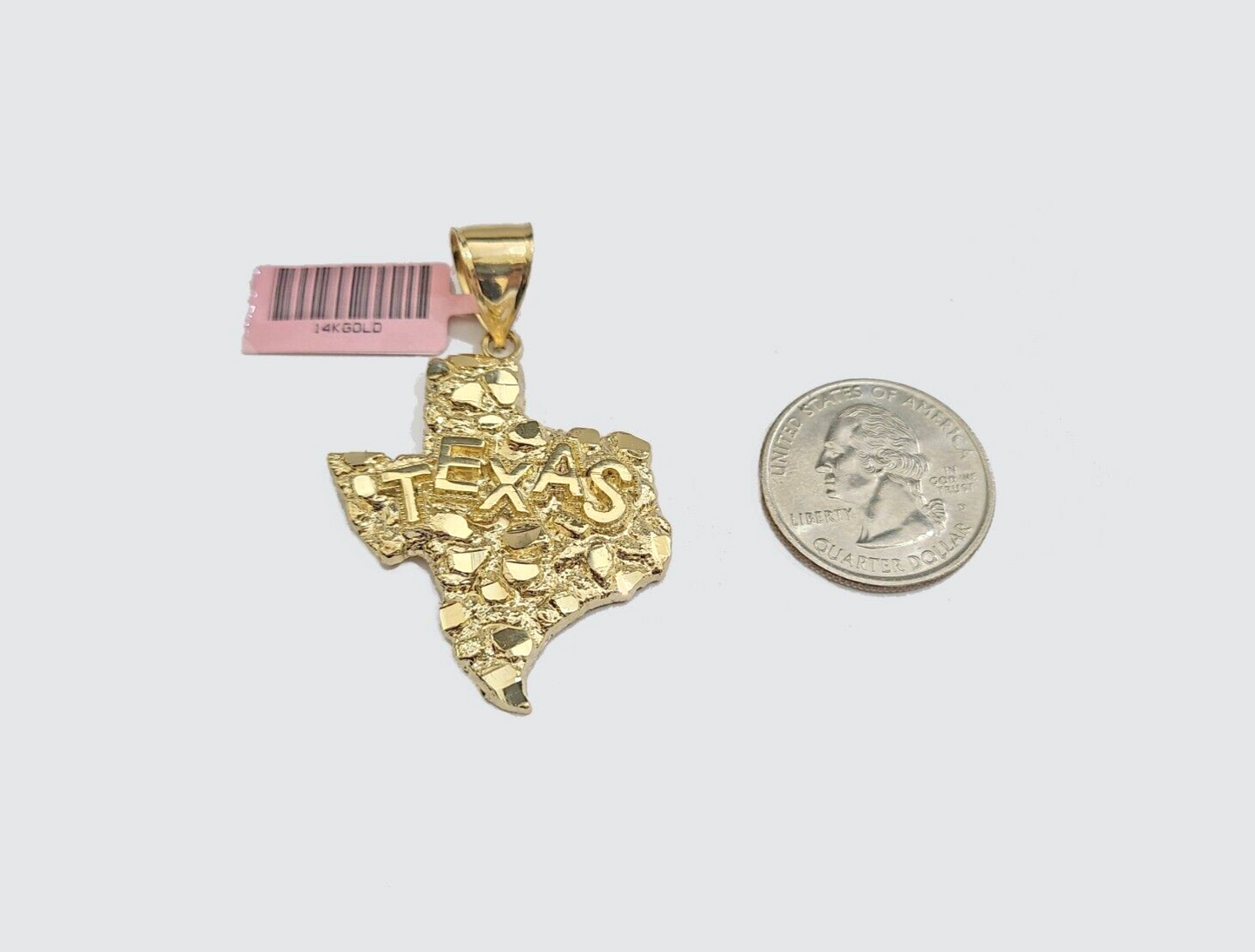 14k Yellow Gold Rope Chain 18'' Inch Necklace Texas Map Charm Pendant Real 14kt