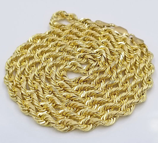 Solid 10k Yellow Gold Rope Chain Necklace 24" inch 3.5 mm Diamond cuts Real 10kt