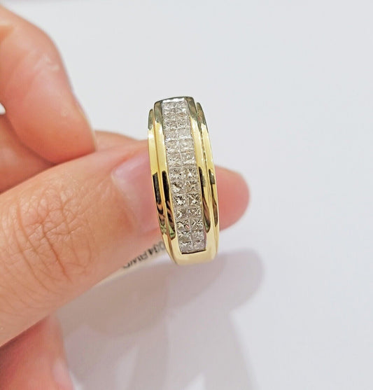 Mens Engagement Wedding Band REAL 14k Yellow Gold Natural Diamond Band Ring SALE