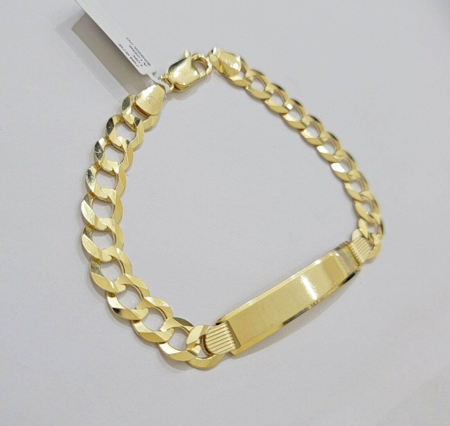 10k Yellow Gold Bracelet ID Cuban Curb Link 9.5mm 8.5 Inch Name Plate SOLID REAL