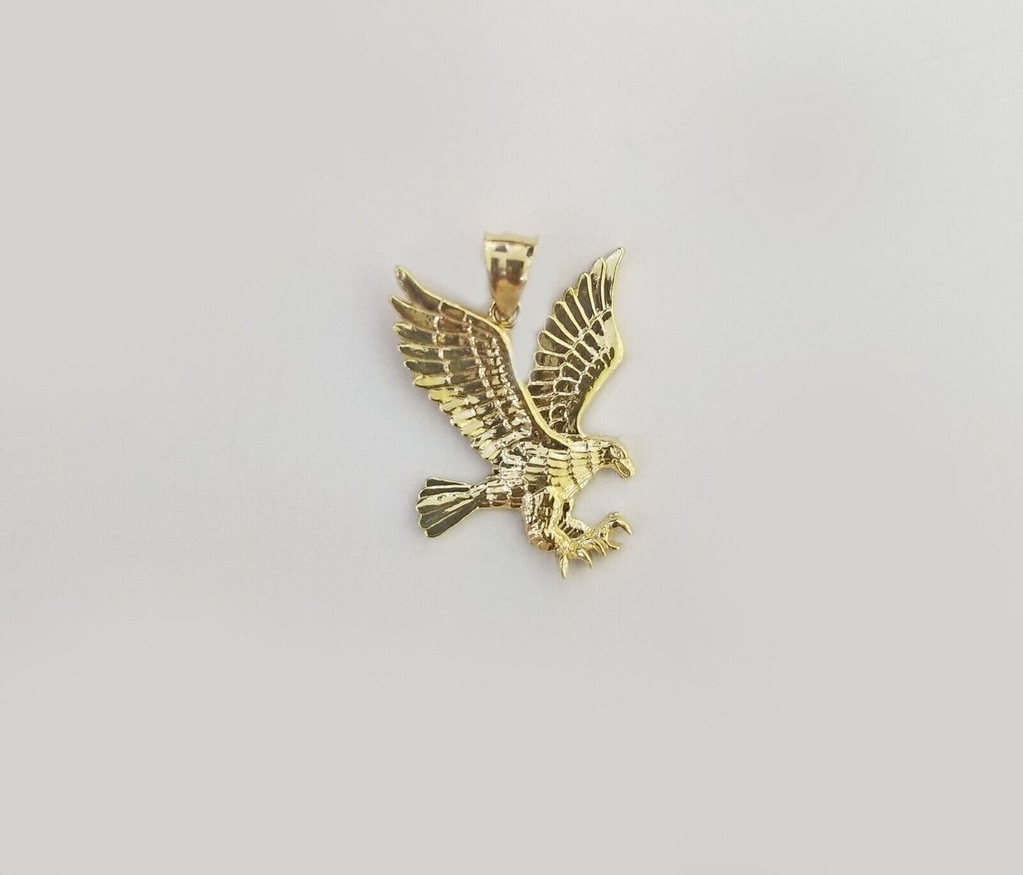 Real 10k Yellow Gold Eagle Charm Pendant Diamond Cut Men Women 10kt