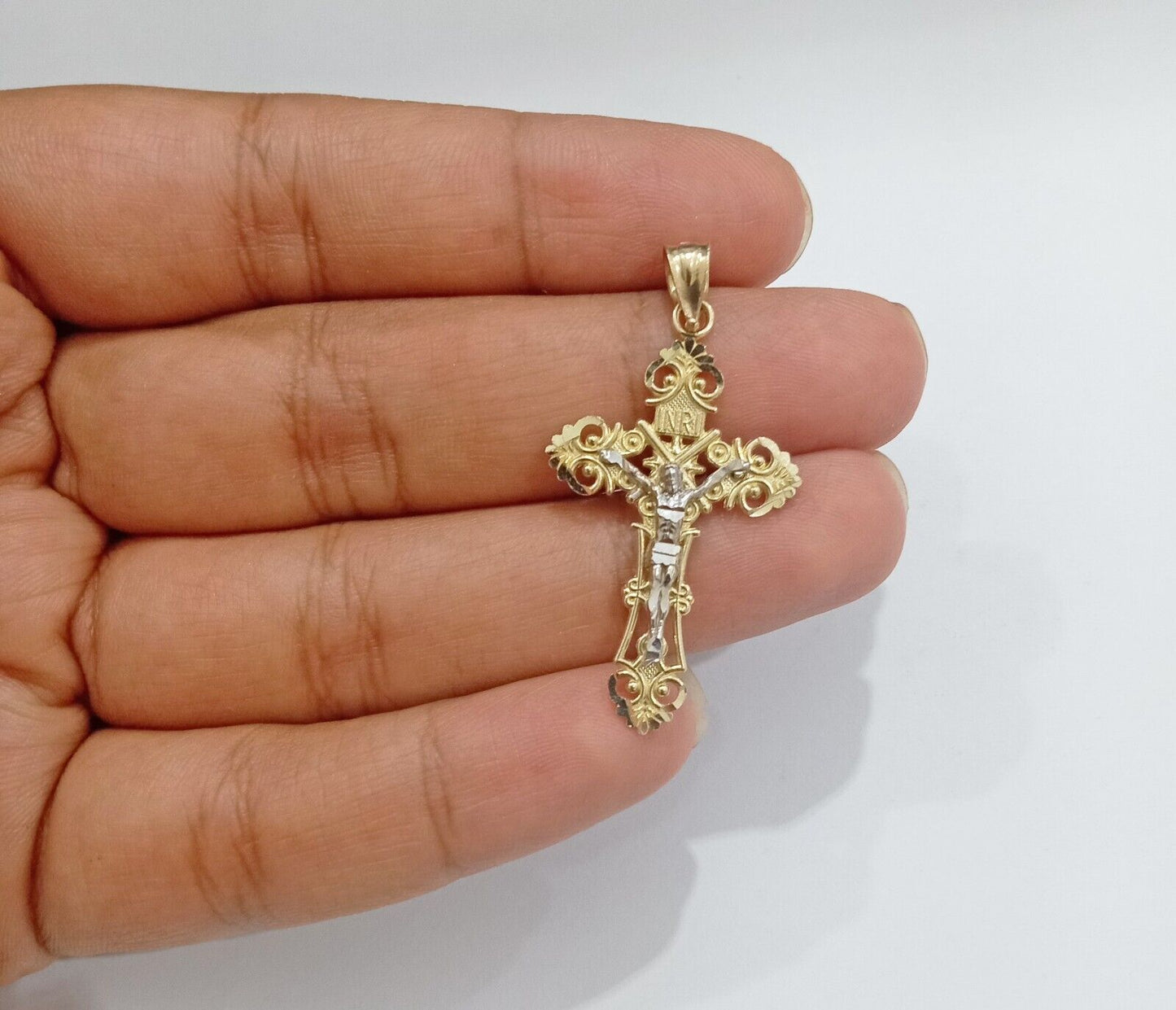 Real 10k Yellow Gold Jesus Crucifix Cross Charm Pendant Men Women 10kt Gold