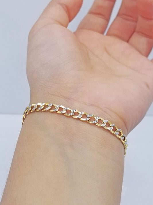 Real 10k Yellow Gold Cuban Curb link 4mm 8"  Bracelet Diamond Cut