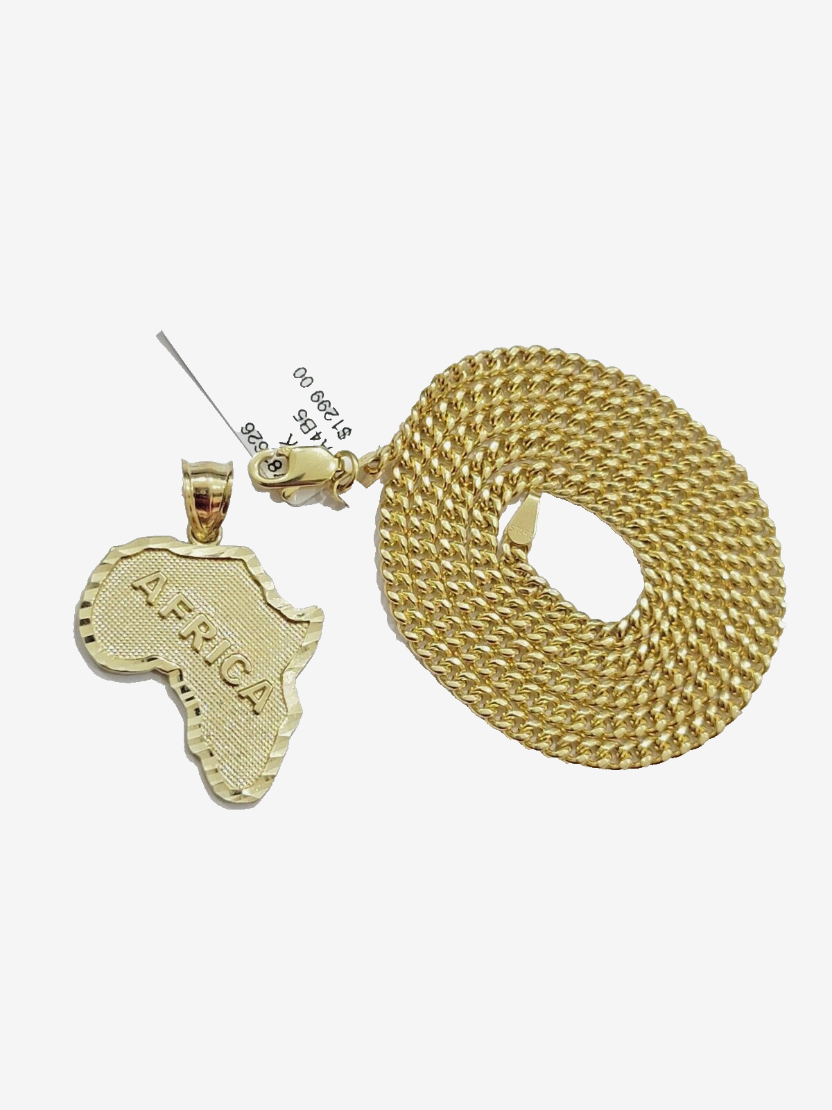 10k Yellow Gold Africa Map Miami Cuban Chain Charm Pendant 18 Inch Necklace SALE
