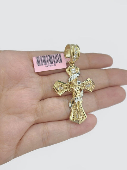 14k Gold Jesus Crucifix Cross Pendant Charm 14kt Yellow 2'' Inch For Chain Real