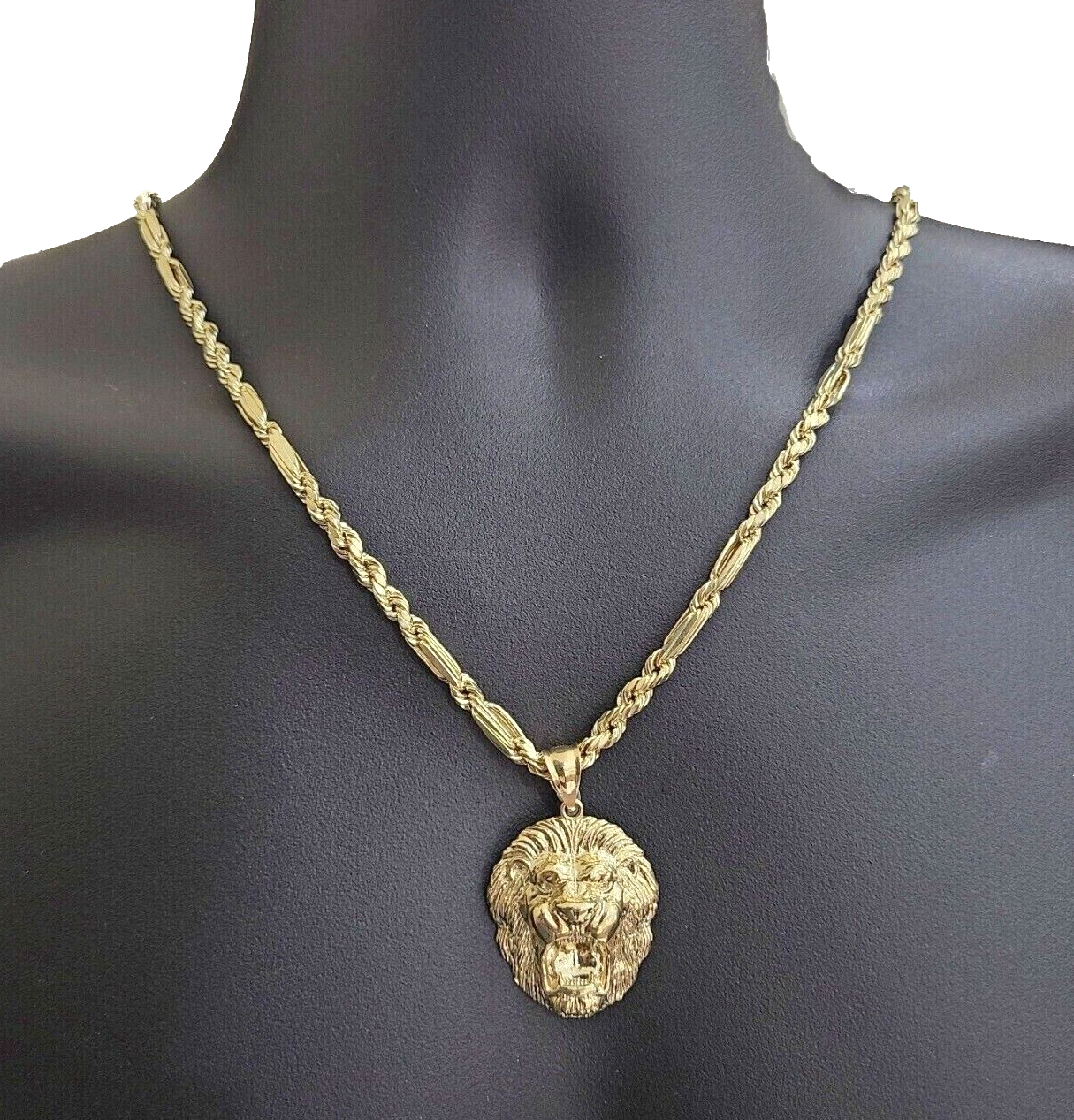 Real 10k Yellow Gold Milano Rope Chain 22 Inch Necklace Lion Head Charm Pendant