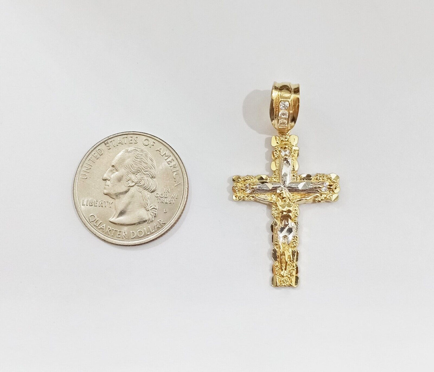 Real 10k Gold Nugget Jesus Crucifix Cross Pendant Charm 10kt Yellow Gold