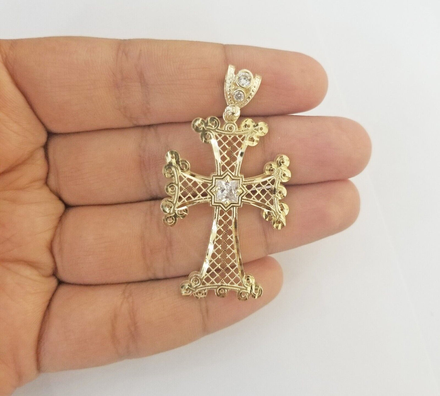 Real 10k Gold Charm Pendant Cross Diamond Cut 10kt Yellow Gold Men Women Unique