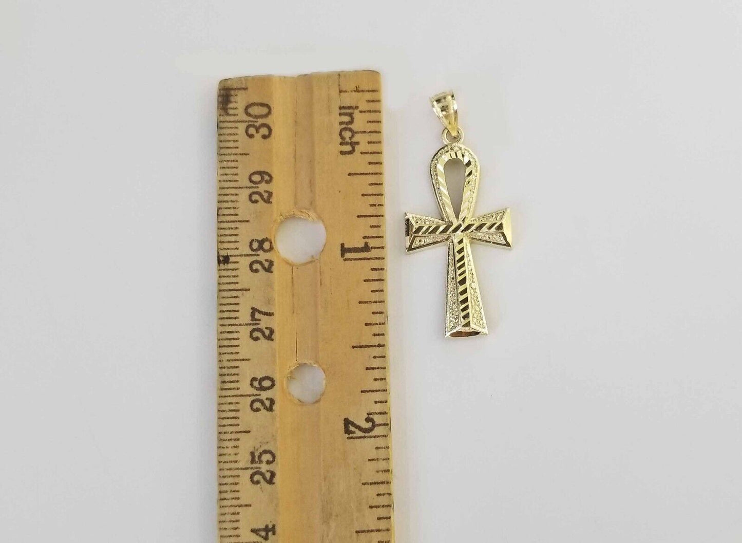 Real 10k Gold Ankh Charm Pendant 10kt Yellow Gold Diamond Cut Cross For Chain