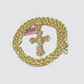 Real 14k Yellow Gold Rope Chain 5mm 26'' Necklace Jesus Cross Charm Pendant 14kt