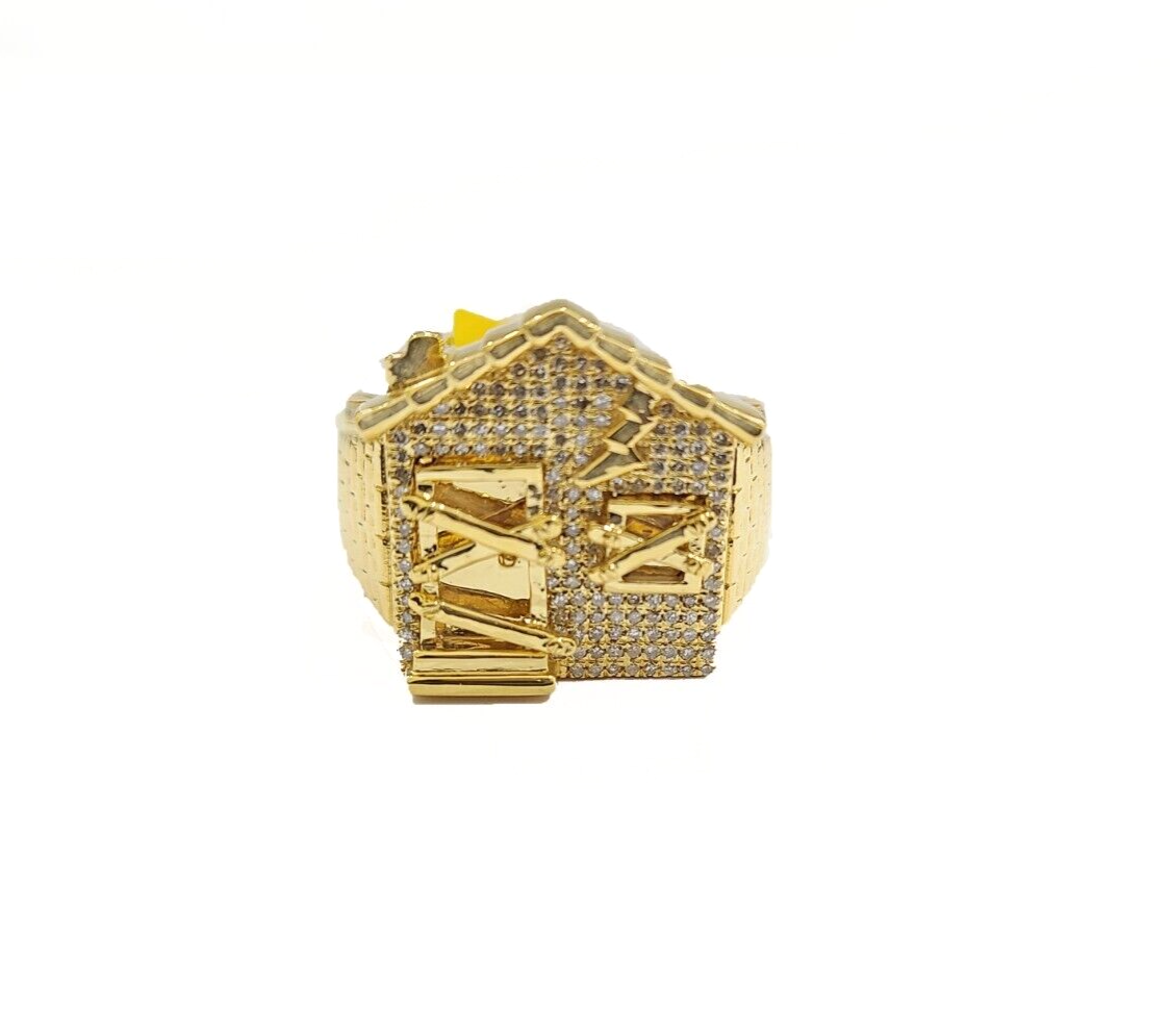 Real 10k Yellow Gold Diamond Trap House Ring White 0.55CT Diamonds 10kt Size 10