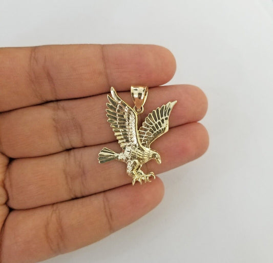 Real 10k Yellow Gold Eagle Charm Pendant Diamond Cut Men Women 10kt