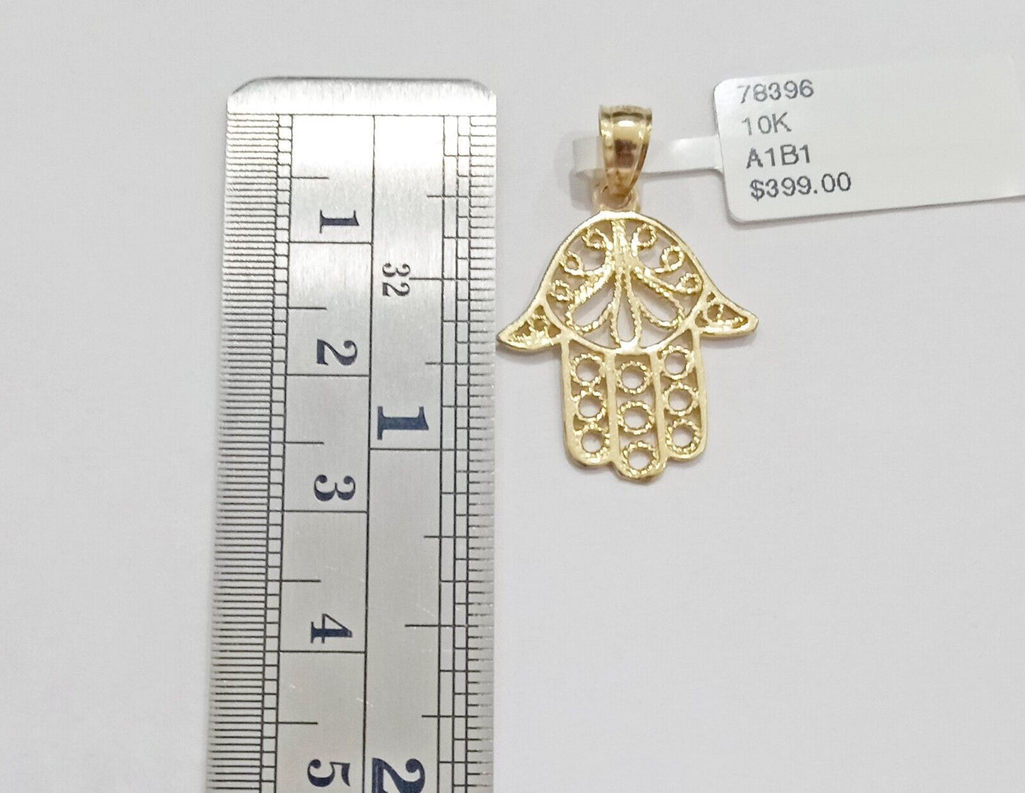 Real 10k Yellow Gold Hamsa Hand Charm Pendant Men Women 10kt gold