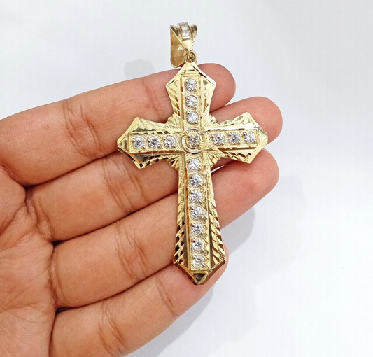Real 14k Yellow Gold Diamond Cut Cross Charm Pendant For Mens 14kt Cross, New