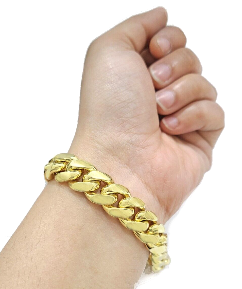 Real 14k Yellow Solid Gold 13mm Miami Cuban Bracelet 9.5'' inch 14kt Unisex