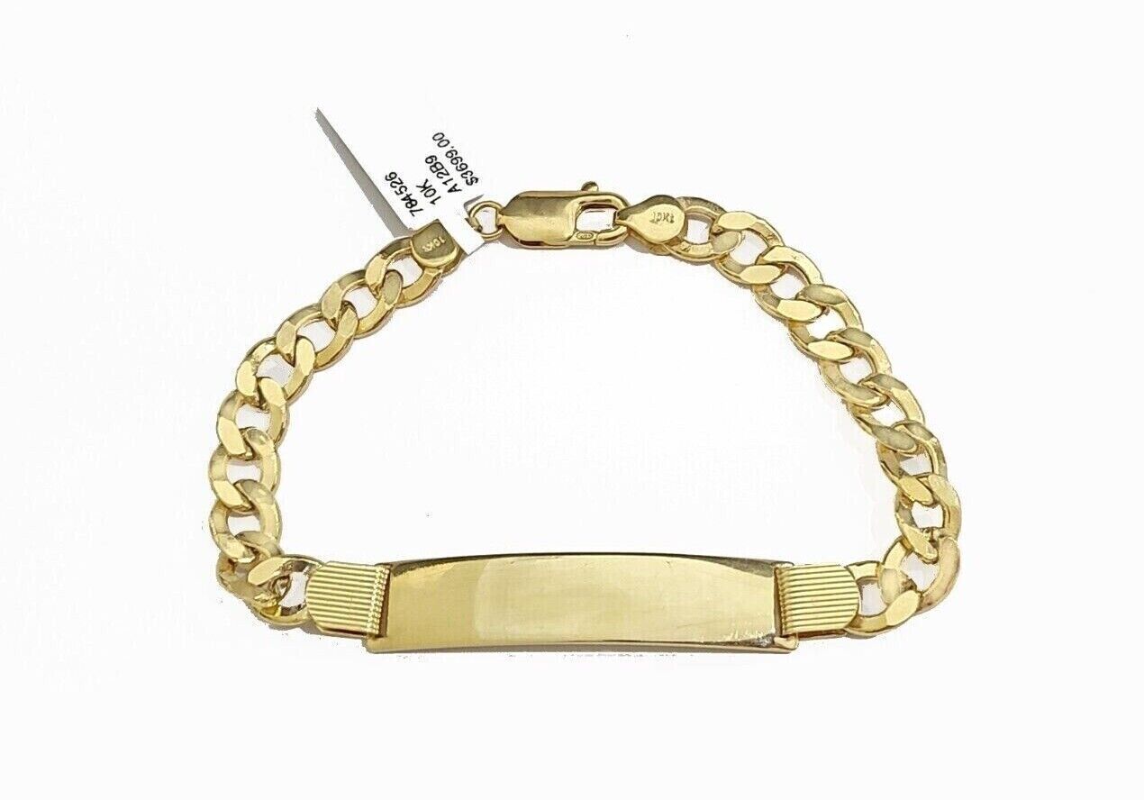 Real 10K Yellow Gold Cuban Curb Link ID Bracelet 8-8.5 Inches 8mm 10kt Gold