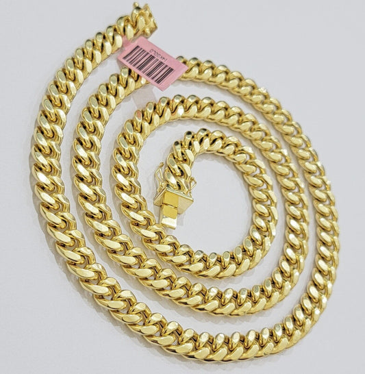 Real 14k Yellow Gold Necklace Miami Cuban Link Chain 9mm 20 inch Short Mens 14kt