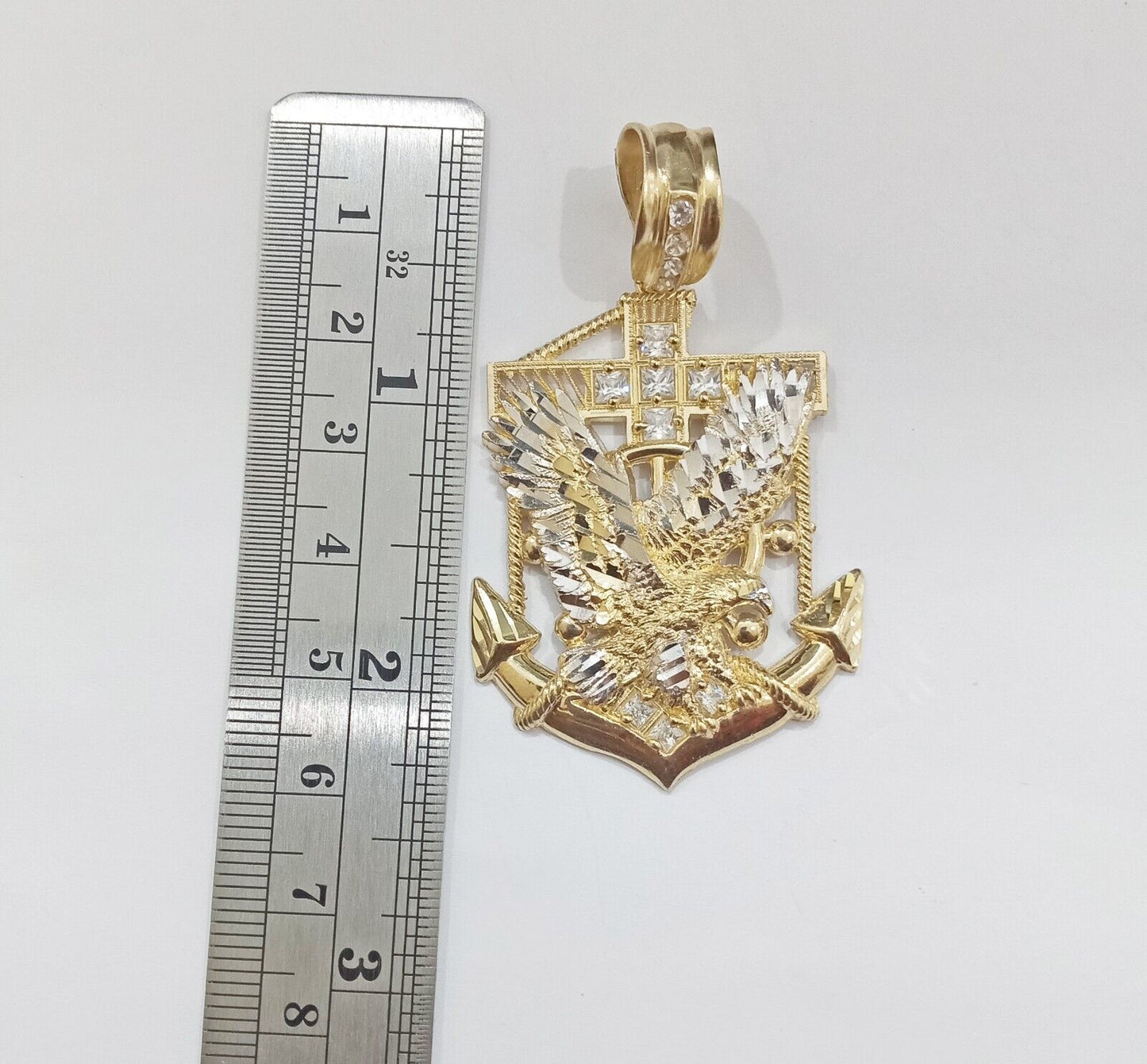 Real 14k Yellow Gold Eagle Anchor Charm Pendant 14kt Gold