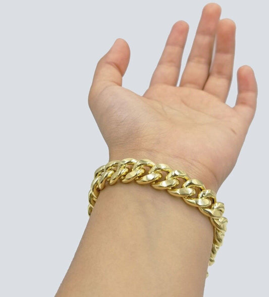 Real 10k Yellow Gold 11mm Miami Cuban Link Bracelet 9" inch For Men's