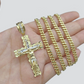 10k Yellow Gold Miami Cuban Chain 5mm 18" inch Necklace Jesus Cross Charm Real