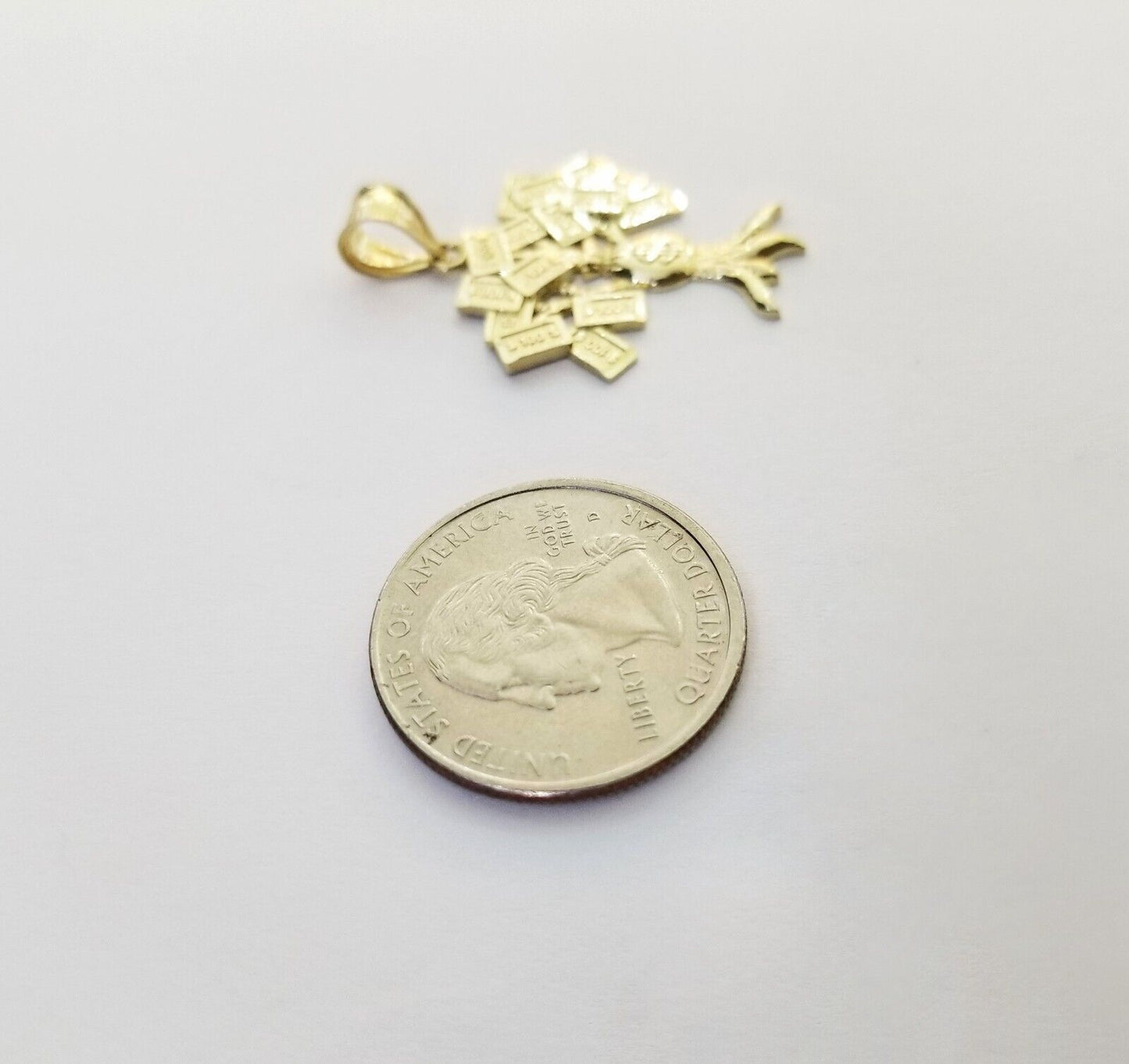 Real 10k Yellow Gold Money Tree Charm Pendant 1.6 Inch 10kt For Chain